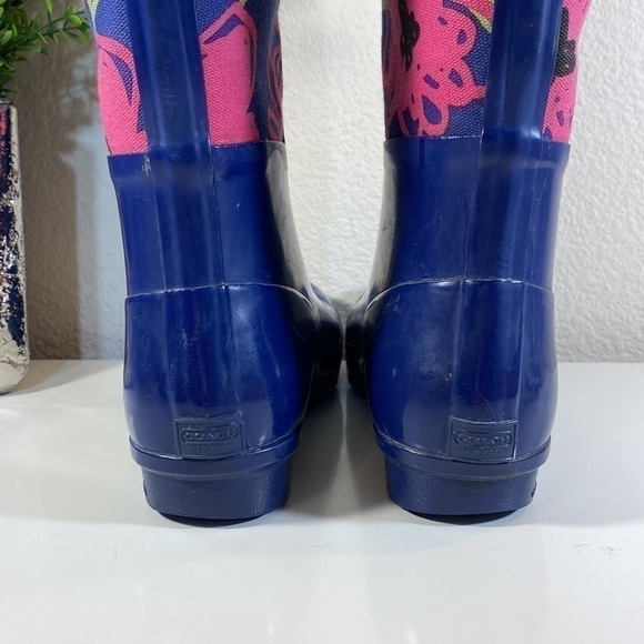 Coach Rain Boots Size 7 Pearl Poppy Floral Blue and Pink - Picture 6 of 11
